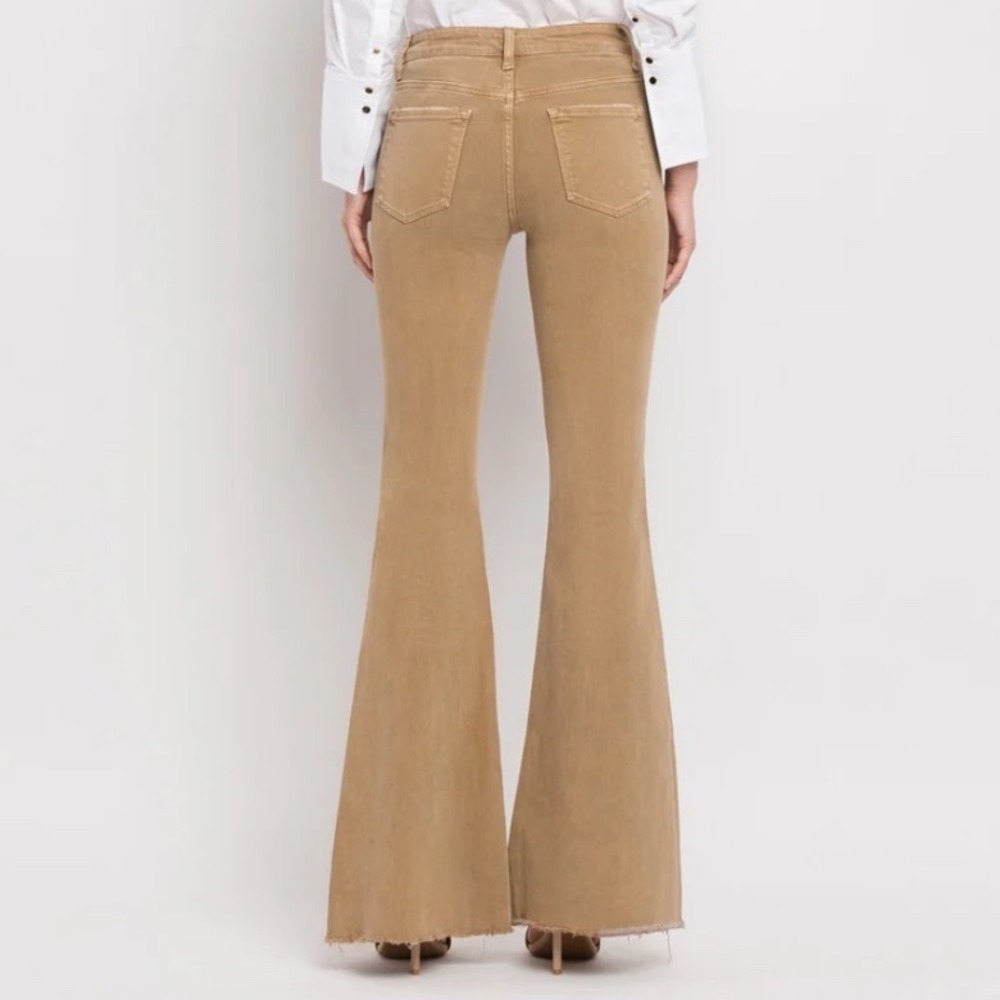 Vervet Los Angeles Tan Flare Jeans High Rise Bell Bottom Raw Hem V3084 Size 30